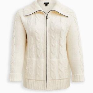 Cable Cardigan Collared Zip Up Sweater